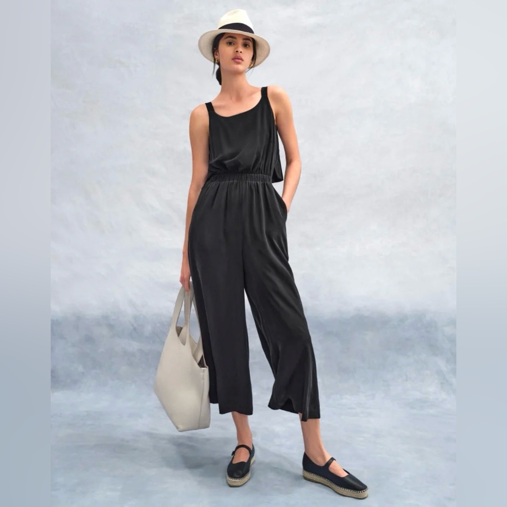 NWT CUYANA Washable Silk Open Back Modern Jumpsuit in Black Small